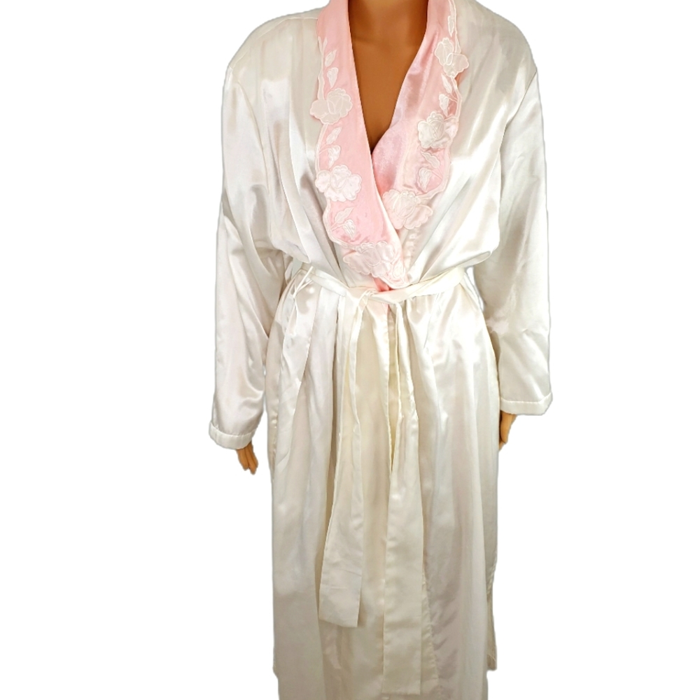 Vtg Victoria Secret Satiny Floral Robe M/L